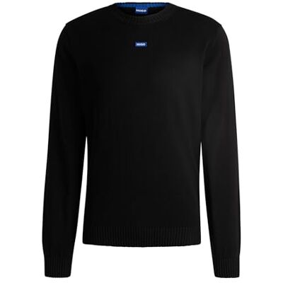 Boss HUGO Herren San Cosmo-C Strickpullover aus Baumwolle mit blauem Logo-Label Schwarz001 S Boss HUGO Herren San Cosmo-C Strickpullover aus Baumwolle mit blauem Logo-Label Schwarz001 S