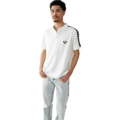 True Religion Damast-Poloshirt für Herren, kurzärmelig, Optisches Weiß, L True Religion Damast-Poloshirt für Herren, kurzärmelig, Optisches Weiß, L