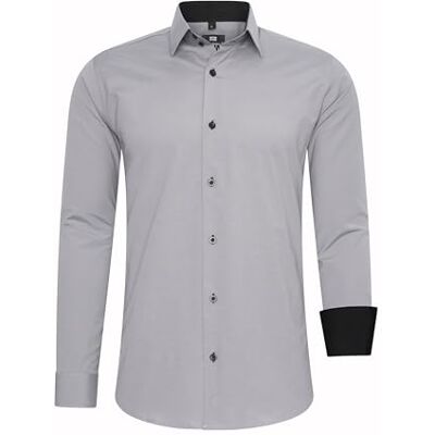 Rusty Neal Herren-Hemd Premium Slim Fit Langarm Stretch Grau Kentkragen Business-Hemd Freizeithemd M Rusty Neal Herren-Hemd Premium Slim Fit Langarm Stretch Grau Kentkragen Business-Hemd Freizeithemd M