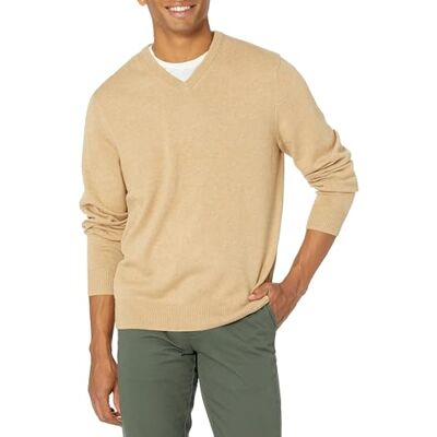 Amazon Herren V-Ausschnitt Pullover aus Baumwolle, Normale Passform, Camel Heather, XL Amazon Herren V-Ausschnitt Pullover aus Baumwolle, Normale Passform, Camel Heather, XL