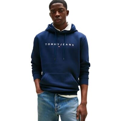 Tommy Jeans TJM Reg Linear Logo Hoodie EXT Pullover-Kapuzenpulli, Herren, Blau (Dark Night Navy), L Tommy Jeans TJM Reg Linear Logo Hoodie EXT Pullover-Kapuzenpulli, Herren, Blau (Dark Night Navy), L