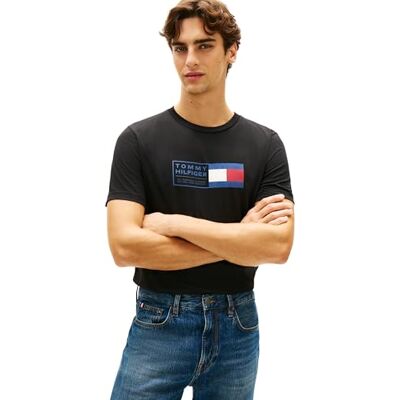 Tommy Hilfiger Herren T-Shirt Kurzarm Brand Love Text Box aus Baumwolle, Schwarz (Black), XL Tommy Hilfiger Herren T-Shirt Kurzarm Brand Love Text Box aus Baumwolle, Schwarz (Black), XL