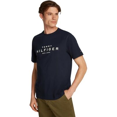 Tommy Hilfiger Herren T-Shirt Kurzarm Big Regular Fit, Blau (Desert Sky), XS Tommy Hilfiger Herren T-Shirt Kurzarm Big Regular Fit, Blau (Desert Sky), XS
