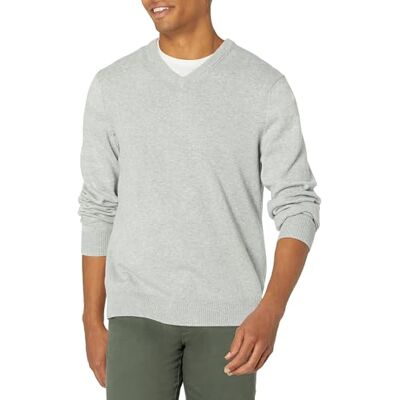Amazon Herren V-Ausschnitt Pullover aus Baumwolle, Normale Passform, Light Grey Heather, XXL Amazon Herren V-Ausschnitt Pullover aus Baumwolle, Normale Passform, Light Grey Heather, XXL