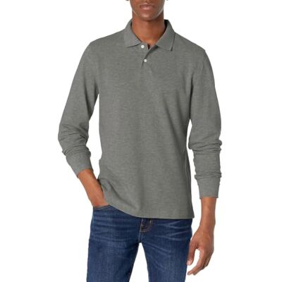 Amazon Herren Piqué-Poloshirt mit Langen Ärmeln in schmaler Passform, Mittelgrau Meliert, L Amazon Herren Piqué-Poloshirt mit Langen Ärmeln in schmaler Passform, Mittelgrau Meliert, L