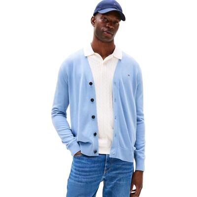 Tommy Hilfiger Herren Strickjacke Cardigan Essential Cotton mit Knopfleiste, Blau (Brisk Blue), XS Tommy Hilfiger Herren Strickjacke Cardigan Essential Cotton mit Knopfleiste, Blau (Brisk Blue), XS