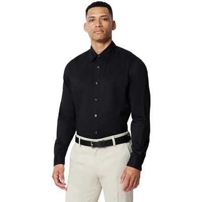 Amazon Herren Hemden, Knopfleiste, Langarm, Regular-Fit-Stretch, Schwarz, L Amazon Herren Hemden, Knopfleiste, Langarm, Regular-Fit-Stretch, Schwarz, L