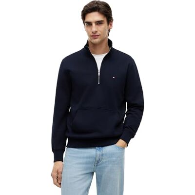 Tommy Hilfiger Men's Essential Terry New 1/4 Zip MW0MW43115, Blue, M Tommy Hilfiger Men's Essential Terry New 1/4 Zip MW0MW43115, Blue, M