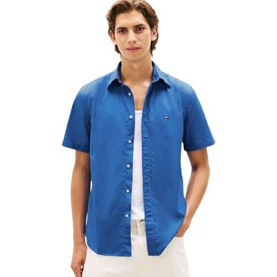 Tommy Hilfiger Herren Hemd Flex Poplin Solid aus Baumwolle, Blau (Blue Orbit), L Tommy Hilfiger Herren Hemd Flex Poplin Solid aus Baumwolle, Blau (Blue Orbit), L