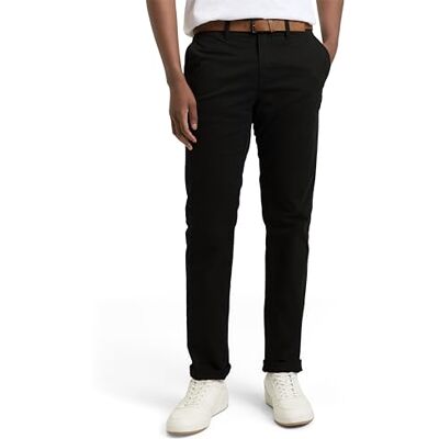 TOM TAILOR Denim Herren Slim Fit Chino Hose mit Gürtel 29999 Black 33W / 34L TOM TAILOR Denim Herren Slim Fit Chino Hose mit Gürtel 29999 Black 33W / 34L