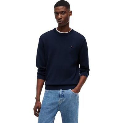 Tommy Jeans Herren Pullover Slim Light mit Rundhalsausschnitt, Blau (Dark Night Navy), M Tommy Jeans Herren Pullover Slim Light mit Rundhalsausschnitt, Blau (Dark Night Navy), M