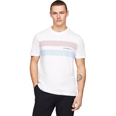 Tommy Hilfiger Herren T-Shirt Kurzarm Rundhalsausschnitt, Weiß (White), S Tommy Hilfiger Herren T-Shirt Kurzarm Rundhalsausschnitt, Weiß (White), S