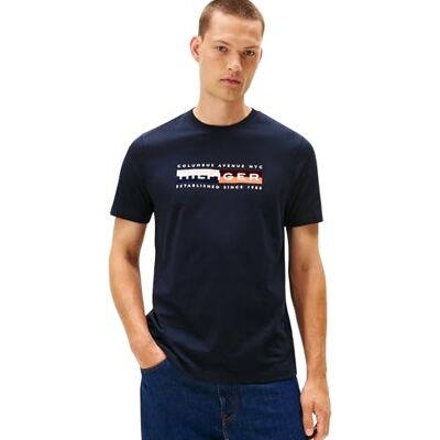 Tommy Hilfiger Herren T-Shirt Kurzarm Colour Block Graphic mit Rundhalsausschnitt, Blau (Desert Sky), S Tommy Hilfiger Herren T-Shirt Kurzarm Colour Block Graphic mit Rundhalsausschnitt, Blau (Desert Sky), S