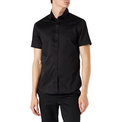 Armani Exchange Herren Stretch Satin Slim Freizeithemd, Schwarz, S Armani Exchange Herren Stretch Satin Slim Freizeithemd, Schwarz, S