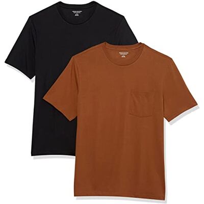 Amazon Herren Kurzärmeliges T-Shirt mit Rundhalsausschnitt und Tasche, 2er-Pack, Braun/Schwarz, L Amazon Herren Kurzärmeliges T-Shirt mit Rundhalsausschnitt und Tasche, 2er-Pack, Braun/Schwarz, L