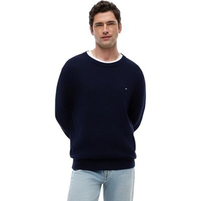 Tommy Hilfiger Herren Pullover Seasonal Structure mit Rundhalsausschnitt, Blau (Desert Sky), L Tommy Hilfiger Herren Pullover Seasonal Structure mit Rundhalsausschnitt, Blau (Desert Sky), L