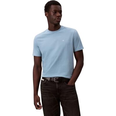 Calvin Herren T-Shirt Kurzarm Classic Monogram Tee mit Rundhalsausschnitt, Blau (Smoke Blue), S Calvin Herren T-Shirt Kurzarm Classic Monogram Tee mit Rundhalsausschnitt, Blau (Smoke Blue), S