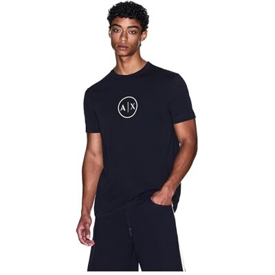 Armani Exchange Men's Short Sleeve Round Collar Circle Logo T-Shirt Blue L Armani Exchange Men's Short Sleeve Round Collar Circle Logo T-Shirt Blue L