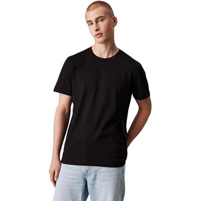 Calvin Herren T-Shirt Kurzarm Logo Tape Rundhalsausschnitt, Schwarz (Ck Black), S Calvin Herren T-Shirt Kurzarm Logo Tape Rundhalsausschnitt, Schwarz (Ck Black), S
