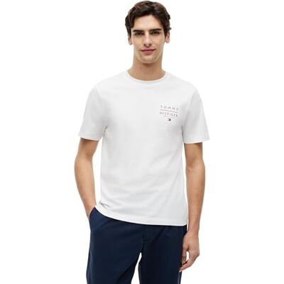 Tommy Hilfiger Herren T-Shirt Kurzarm Brand Love Left Chest mit Rundhalsausschnitt, Weiß (White), XL Tommy Hilfiger Herren T-Shirt Kurzarm Brand Love Left Chest mit Rundhalsausschnitt, Weiß (White), XL