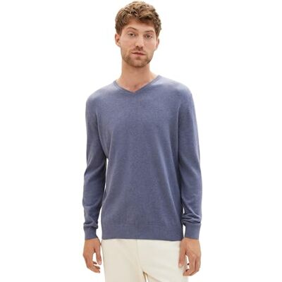 TOM TAILOR Herren 1012820 Basic Strickpullover Mit V-Ausschnitt, 18964 Vintage Indigo Blue Melange, L EU TOM TAILOR Herren 1012820 Basic Strickpullover Mit V-Ausschnitt, 18964 Vintage Indigo Blue Melange, L EU
