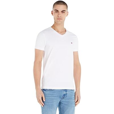 Tommy Hilfiger Herren T-Shirt Kurzarm Core Stretch V-Ausschnitt, Weiß (White), S Tommy Hilfiger Herren T-Shirt Kurzarm Core Stretch V-Ausschnitt, Weiß (White), S