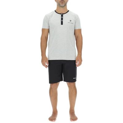 pierre cardin underwear Pyjama für Herren, kurz, Baumwolle, Nachtwäsche, Set aus T-Shirt und Shorts, Grau meliert/Schwarz, M pierre cardin underwear Pyjama für Herren, kurz, Baumwolle, Nachtwäsche, Set aus T-Shirt und Shorts, Grau meliert/Schwarz, M