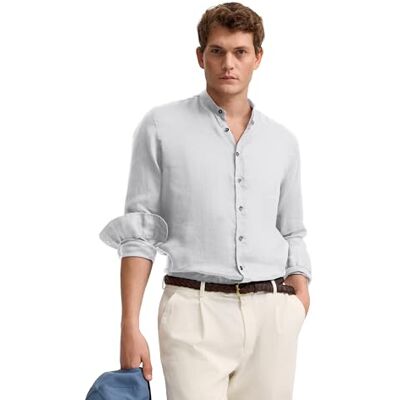 Bugatti Herren Hemd Langarm 100% Leinen Modern Fit Stehkragen Bugatti Herren Hemd Langarm 100% Leinen Modern Fit Stehkragen