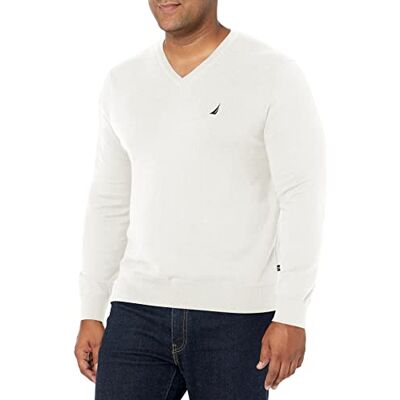 Nautica Herren Classic Fit Soft Lightweight Jersey V-Neck Sweater Pullover, Marshmallow, Klein Nautica Herren Classic Fit Soft Lightweight Jersey V-Neck Sweater Pullover, Marshmallow, Klein