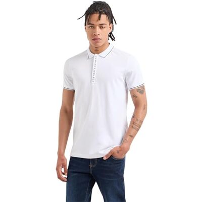 Armani Exchange Herren Hidden Buttons, Stretch Cotton Poloshirt, Weiß, M Armani Exchange Herren Hidden Buttons, Stretch Cotton Poloshirt, Weiß, M