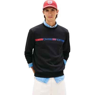 Tommy Hilfiger Herren Sweatshirt Brand Love Stripe mit Rundhalsausschnitt, Schwarz (Black), M Tommy Hilfiger Herren Sweatshirt Brand Love Stripe mit Rundhalsausschnitt, Schwarz (Black), M
