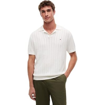 Tommy Hilfiger Herren Poloshirt Kurzarm Pointelle Structure Resort Relaxed Fit, Elfenbein (Ivory Petal), L Tommy Hilfiger Herren Poloshirt Kurzarm Pointelle Structure Resort Relaxed Fit, Elfenbein (Ivory Petal), L
