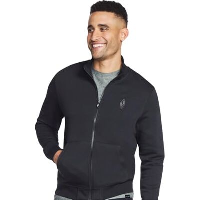 Skechers GO Walk Everywhere Hoodie-Jacke ohne Kapuze, für Herren, mit durchgehendem Reißverschluss und Stehkragen, Dickes Schwarz, Medium Skechers GO Walk Everywhere Hoodie-Jacke ohne Kapuze, für Herren, mit durchgehendem Reißverschluss und Stehkragen, Dickes Schwarz, Medium