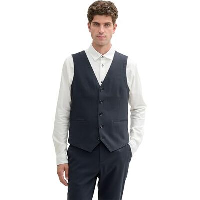 TOM TAILOR Herren Dobby Anzugsweste mit Stretch-Anteil, 36780 Navy Blue Structure, 52 TOM TAILOR Herren Dobby Anzugsweste mit Stretch-Anteil, 36780 Navy Blue Structure, 52