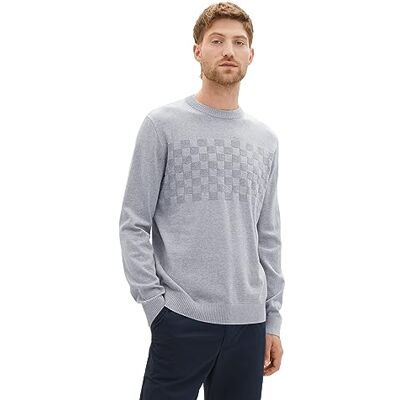 TOM TAILOR Herren 1038671 Crew-Neck Strick-Pullover im Struktur-Mix, 12035-Grey Heather Melange, M TOM TAILOR Herren 1038671 Crew-Neck Strick-Pullover im Struktur-Mix, 12035-Grey Heather Melange, M