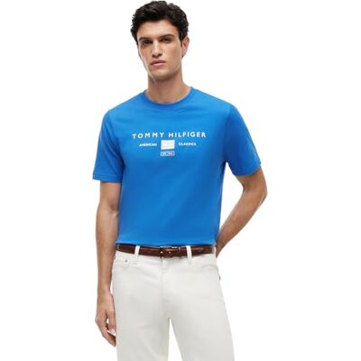 Tommy Hilfiger Herren T-Shirt Kurzarm Brand Love Mono Stack aus Baumwolle, Blau (Blue Orbit), XL Tommy Hilfiger Herren T-Shirt Kurzarm Brand Love Mono Stack aus Baumwolle, Blau (Blue Orbit), XL