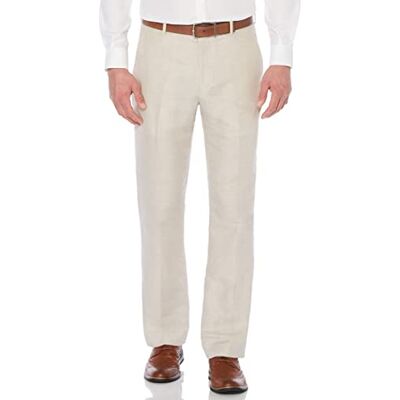 Perry Ellis Herren Anzughose Klassische Hose, Fischgräte aus Natürlichem Leinen, 32 W/34 L Perry Ellis Herren Anzughose Klassische Hose, Fischgräte aus Natürlichem Leinen, 32 W/34 L