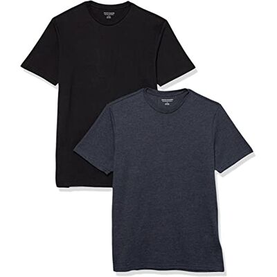 Amazon Herren T-Shirt Regular-Fit Kurzarm Rundhalsausschnitt 2er Pack Black/Navy Heather, Small Amazon Herren T-Shirt Regular-Fit Kurzarm Rundhalsausschnitt 2er Pack Black/Navy Heather, Small