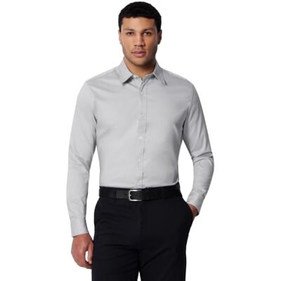 Amazon Herren Hemden, Knopfleiste, Langarm, Regular-Fit-Stretch, Grau, L Amazon Herren Hemden, Knopfleiste, Langarm, Regular-Fit-Stretch, Grau, L