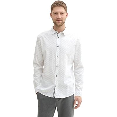 TOM TAILOR Herren Tailliertes Hemd mit Alloverprint,36738 White Circle Design, M TOM TAILOR Herren Tailliertes Hemd mit Alloverprint,36738 White Circle Design, M