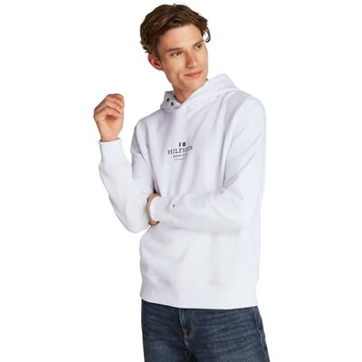 Tommy Hilfiger Herren Hoodie mit Kapuze, Weiß (White), S Tommy Hilfiger Herren Hoodie mit Kapuze, Weiß (White), S