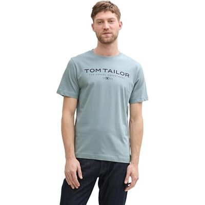 TOM TAILOR Herren T-Shirt mit Logo-Print, Rundhalsausschnitt, Kurzarm, Farben:Grau, Größe Hemd:XXL TOM TAILOR Herren T-Shirt mit Logo-Print, Rundhalsausschnitt, Kurzarm, Farben:Grau, Größe Hemd:XXL