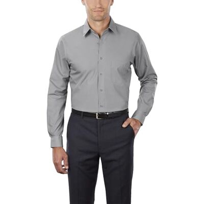 Van Heusen Herren große Kleiderhemd, hohe Passform, Popeline Klassisches Hemd, Grauer Stein, 46 cm Hals 89 cm-91 cm Ärmel Van Heusen Herren große Kleiderhemd, hohe Passform, Popeline Klassisches Hemd, Grauer Stein, 46 cm Hals 89 cm-91 cm Ärmel