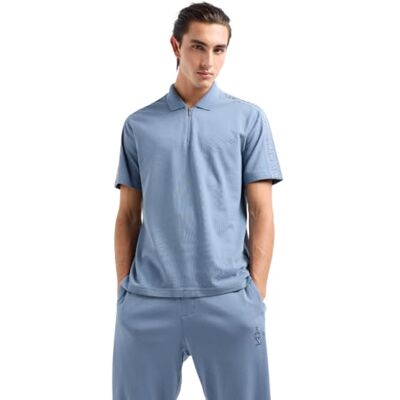 Armani Exchange Herren Ax Stacked Logo Cotton Piquet Zip Up Polo Shirt, Flint Stone, M EU Armani Exchange Herren Ax Stacked Logo Cotton Piquet Zip Up Polo Shirt, Flint Stone, M EU