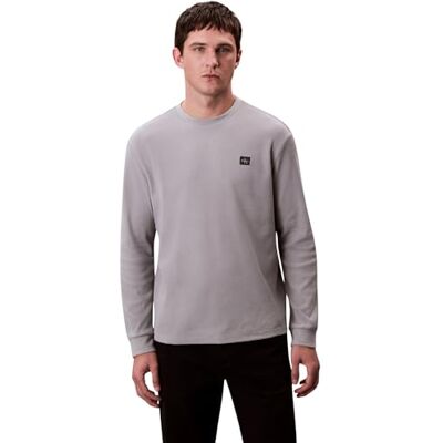 Calvin Herren Langarmshirt Waffle Badge Tee mit Rundhalsausschnitt, Grau (Formal Gray), L Calvin Herren Langarmshirt Waffle Badge Tee mit Rundhalsausschnitt, Grau (Formal Gray), L