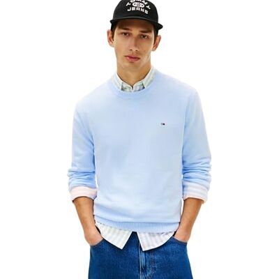 Tommy Jeans Herren Pullover Slim Light mit Rundhalsausschnitt, Blau (Sweet Blue), L Tommy Jeans Herren Pullover Slim Light mit Rundhalsausschnitt, Blau (Sweet Blue), L