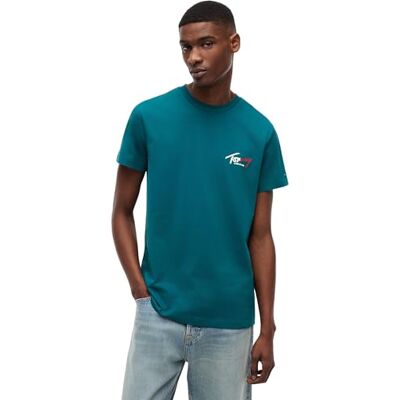 Tommy Jeans Herren TJM Slim Sign Chest Ss Tee EXT DM0DM22538 S/S T-Shirt, Grün (Polar Teal), L Tommy Jeans Herren TJM Slim Sign Chest Ss Tee EXT DM0DM22538 S/S T-Shirt, Grün (Polar Teal), L