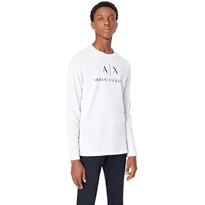 Armani Exchange A X Herren T-Shirt mit Rundhalsausschnitt, langärmelig, Weiß, X-Klein Armani Exchange A X Herren T-Shirt mit Rundhalsausschnitt, langärmelig, Weiß, X-Klein