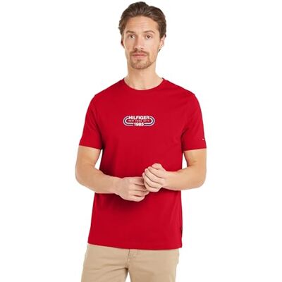 Tommy Hilfiger Herren T-Shirt Kurzarm Rundhalsausschnitt, Rot (Primary Red), S Tommy Hilfiger Herren T-Shirt Kurzarm Rundhalsausschnitt, Rot (Primary Red), S