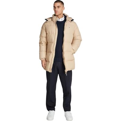 Tommy Jeans Herren Pufferjacke Essential Down Parka mit Kapuze, Beige (Gentle Gold), S Tommy Jeans Herren Pufferjacke Essential Down Parka mit Kapuze, Beige (Gentle Gold), S